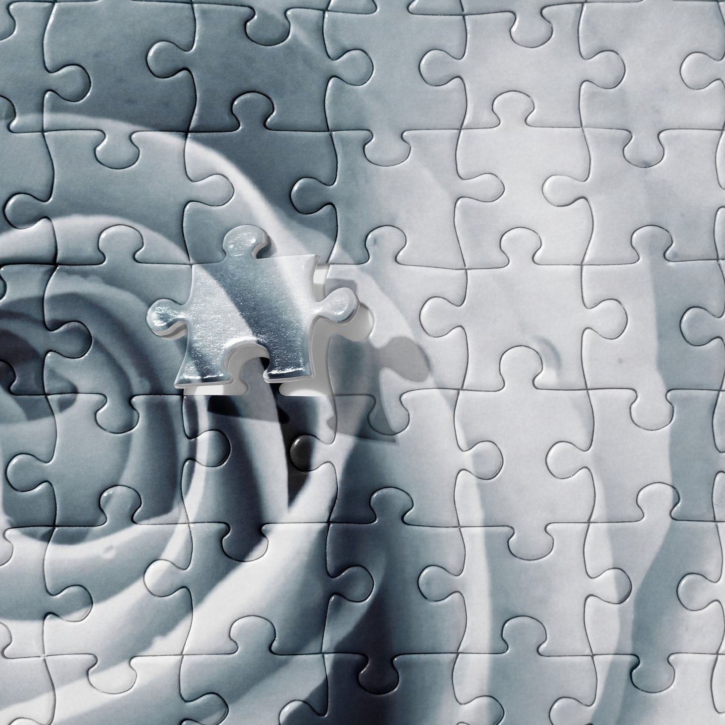 Elegant White Rose Macro Photograph On Fine Art Jigsaw Puzzle - Perfect Gift For Contemporary Art, Nature, Flower & B&W Photography Lovers