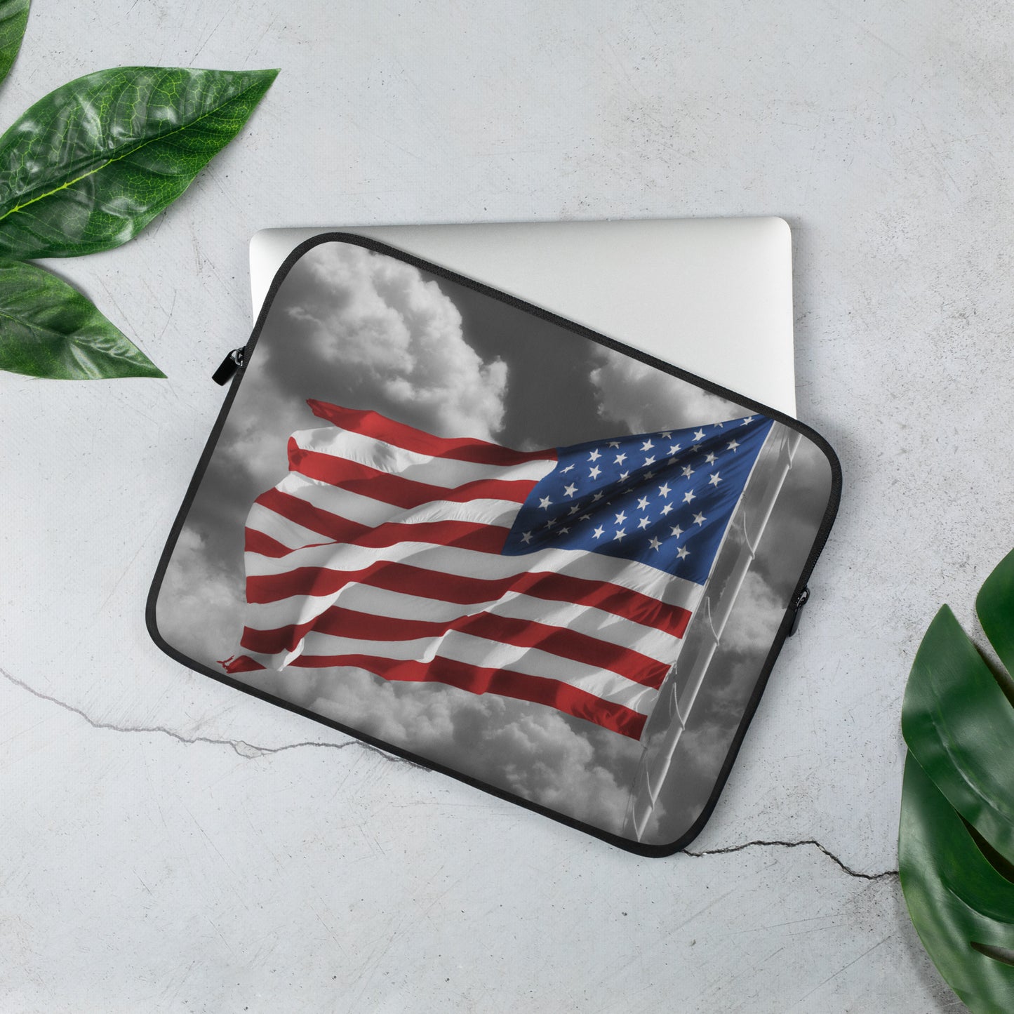 Patriotic Laptop Sleeve - Old Glory American Flag With Color Splash Effect - Stylish Tech And Desk Décor & Perfect Gift For Fourth Of July