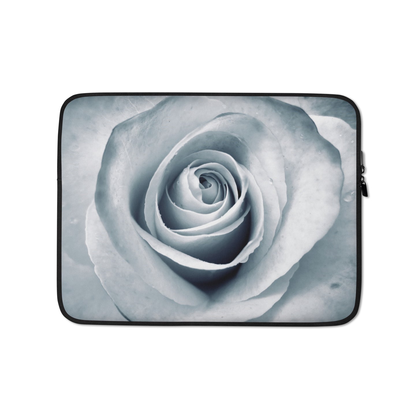 Elegant White Rose Macro Photograph On Fine Art Laptop Sleeve - Perfect Gift For Contemporary Art, Nature, Flower & B&W Photography Lovers