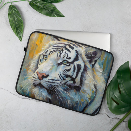 Elegant White Tiger Laptop Sleeve - Vibrant Oil Painting, Perfect Gift for Nature And Wildlife Lovers, Students, Home & Office Tech Décor