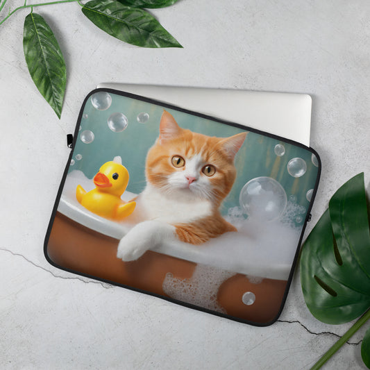 Adorable Cat In Bubble Bath Laptop Sleeve - Cute Gift For Cat Lovers, Home, Desk & Office Décor, Fun Perfect Gift For Students Of All Ages