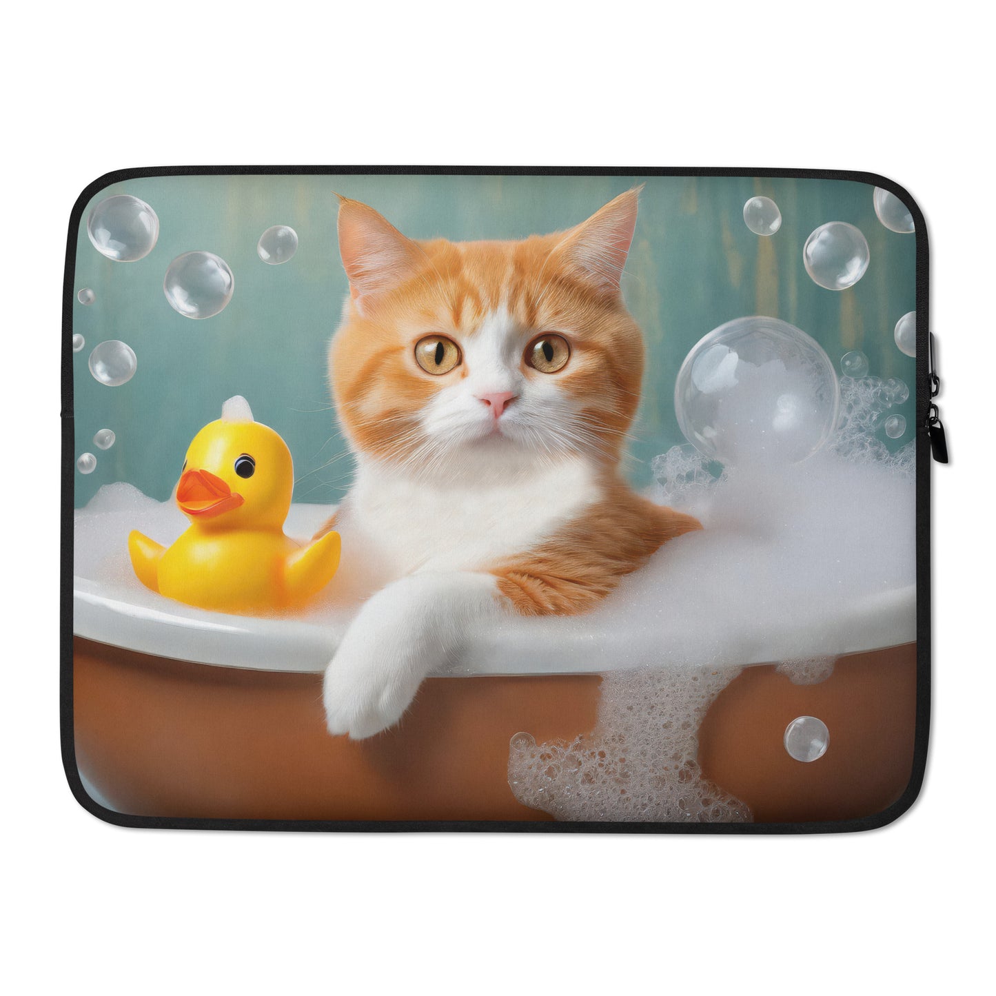Adorable Cat In Bubble Bath Laptop Sleeve - Cute Gift For Cat Lovers, Home, Desk & Office Décor, Fun Perfect Gift For Students Of All Ages