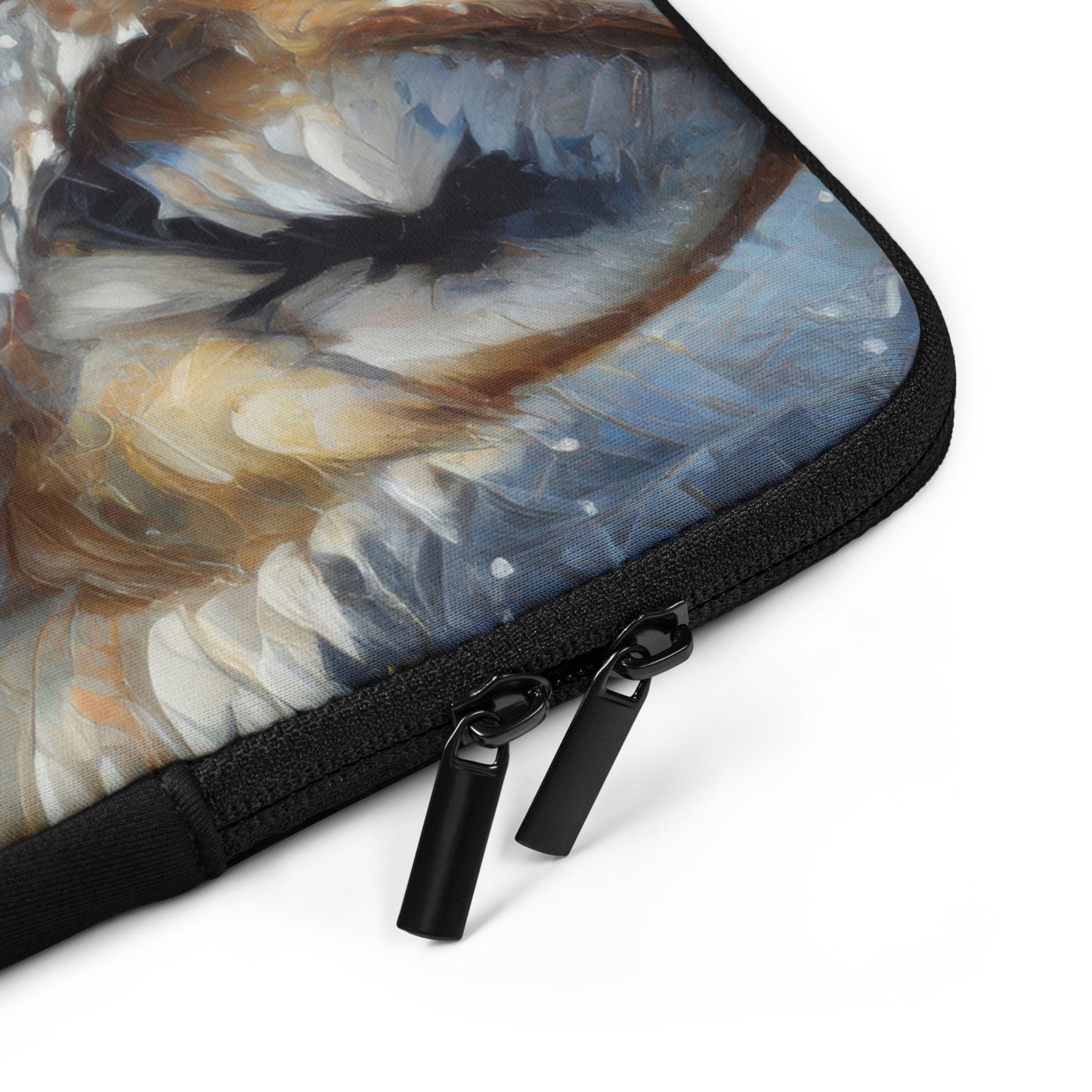 Vibrant Grey Wolf Laptop Sleeve - Colorful Oil Painting, Winter Landscape, Perfect Nature & Wildlife Gift, Home And Office Stationary Décor