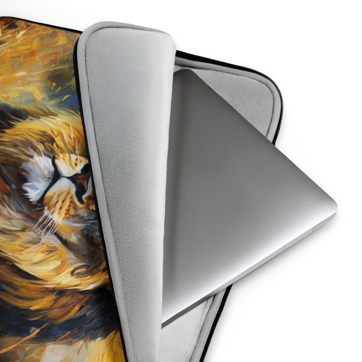 Majestic African Lion Laptop Sleeve - Vibrant Oil Painting, Stylish & Colorful, Male Lion in Golden Fields Under An Evening Sky - Nature Art