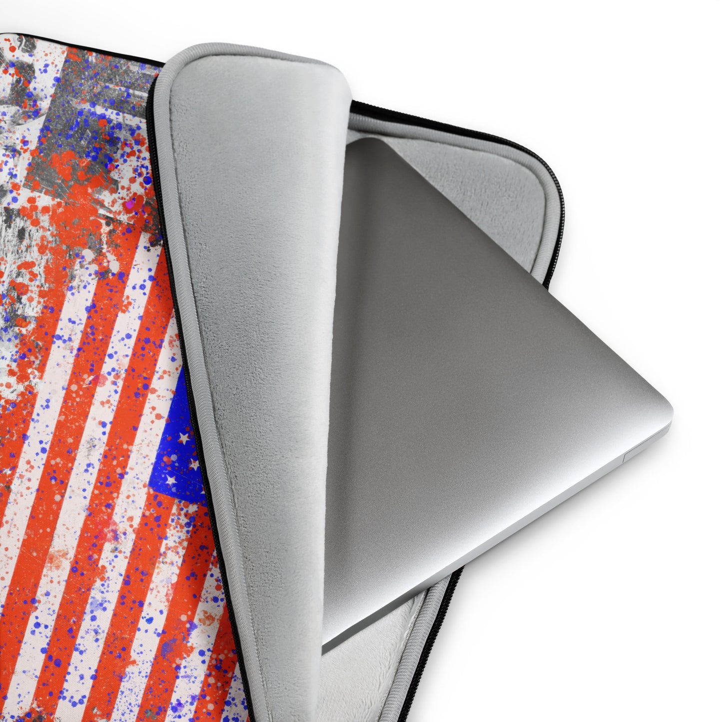 Vibrant American History Collage with Grunge Flag - Fine Art Laptop Sleeve - Bold, Colorful Protection for Contemporary, Grunge, and Alternative Art Lovers