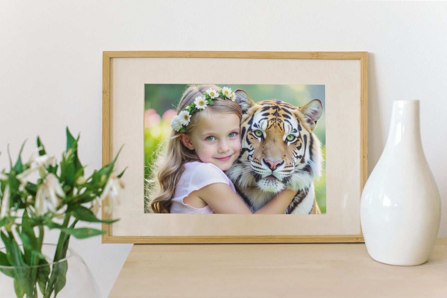 Best Friends - Surreal Friendship - A Little Girl Hugging A Tiger - Fine Art Digital Download Print