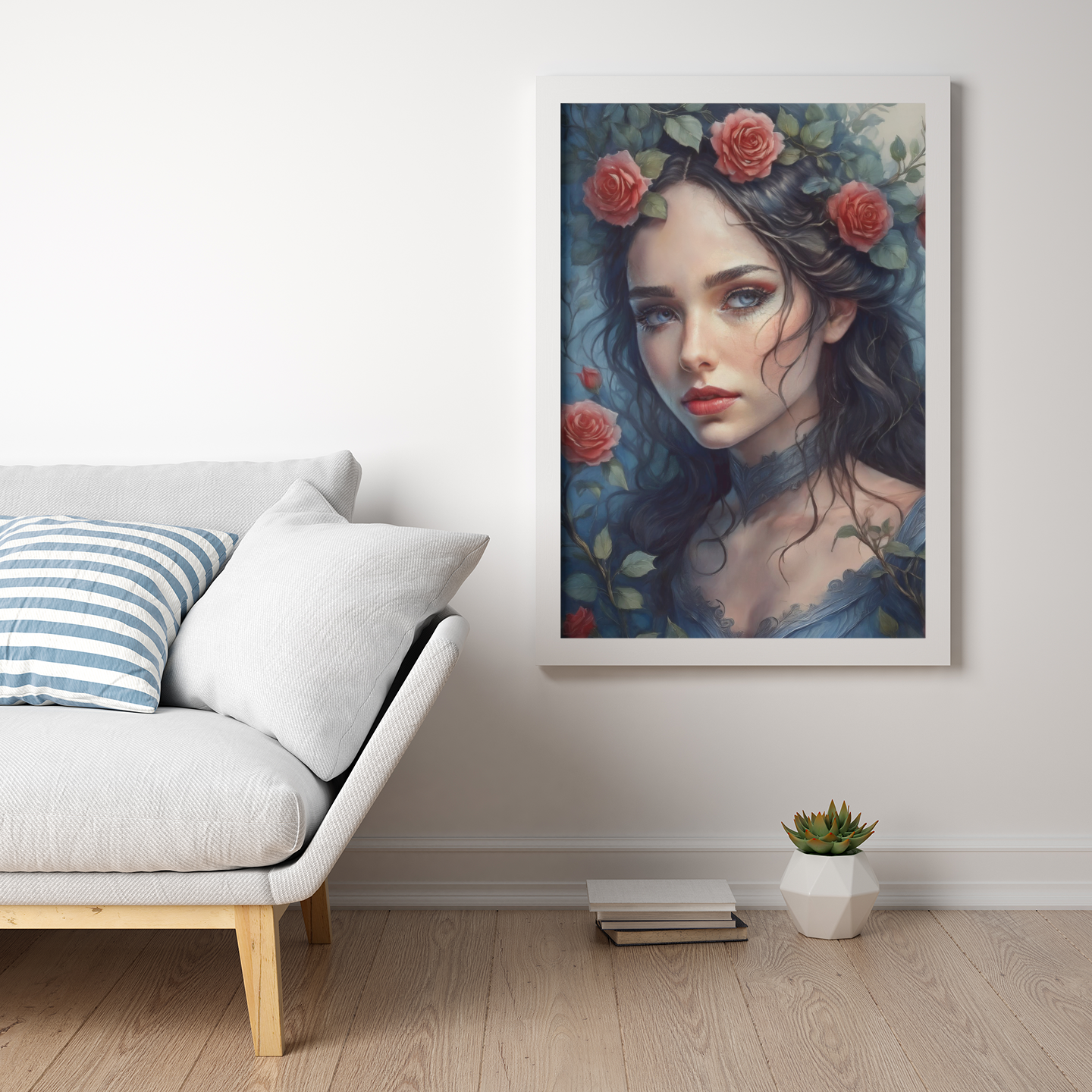 Rose Red - Fairytale - Fine Art Digital Download Print - Maiden With Roses In Her Hair - Sister Of Snow White - Brothers Grimm Artwork