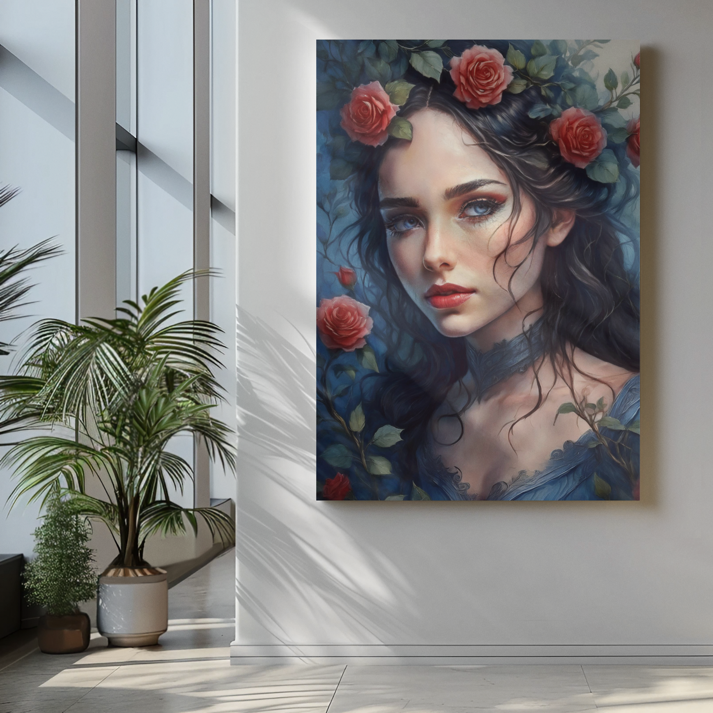 Rose Red - Fairytale - Fine Art Digital Download Print - Maiden With Roses In Her Hair - Sister Of Snow White - Brothers Grimm Artwork
