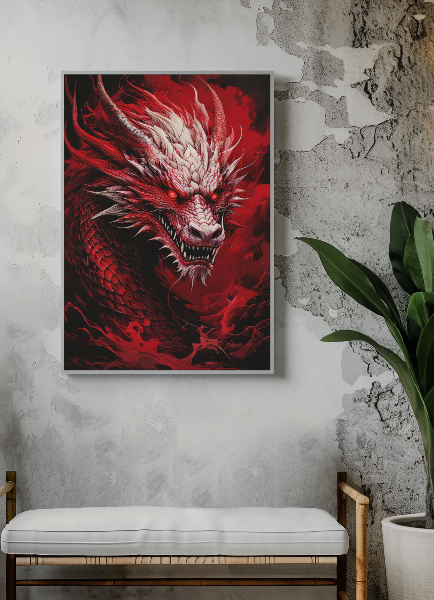 The Red Dragon - Crimson Smoke - Japanese Art Style Fine Art - Fantasy Wall Art - Digital Download Print