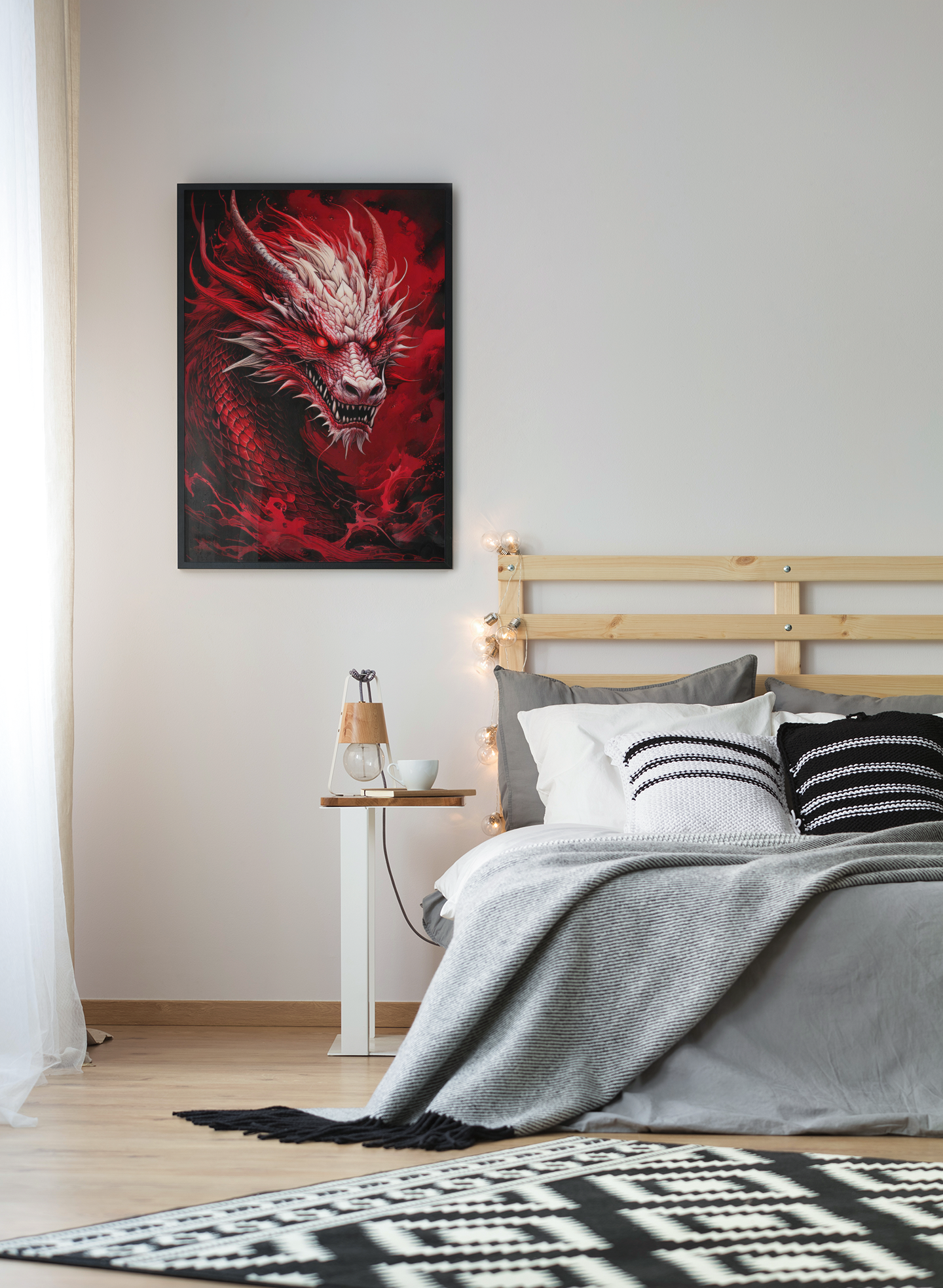 The Red Dragon - Crimson Smoke - Japanese Art Style Fine Art - Fantasy Wall Art - Digital Download Print