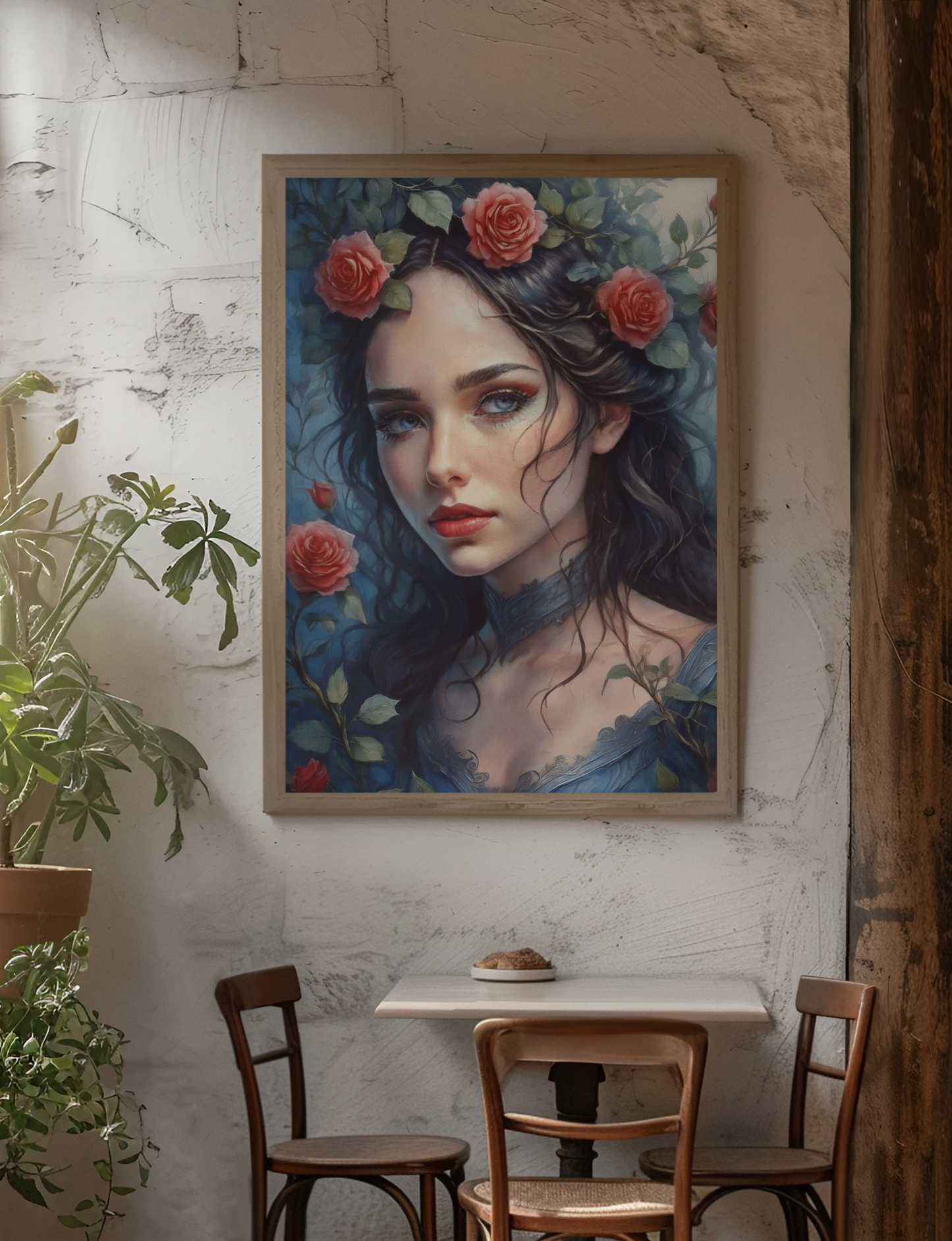 Rose Red - Fairytale - Fine Art Digital Download Print - Maiden With Roses In Her Hair - Sister Of Snow White - Brothers Grimm Artwork