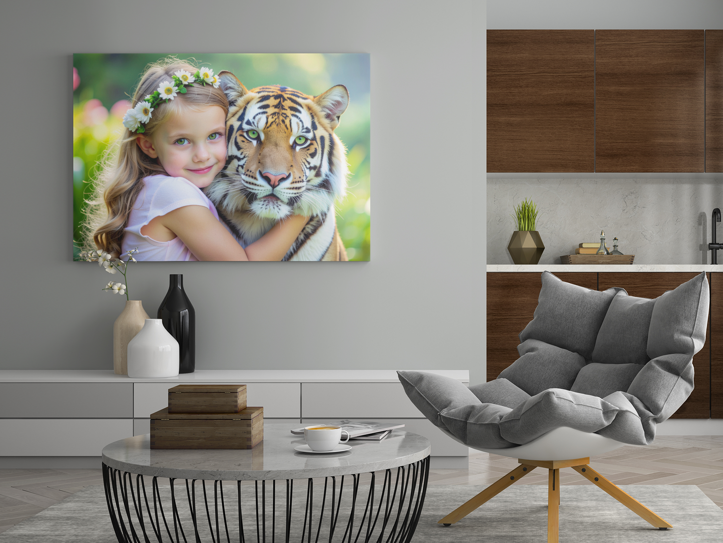 Best Friends - Surreal Friendship - A Little Girl Hugging A Tiger - Fine Art Digital Download Print
