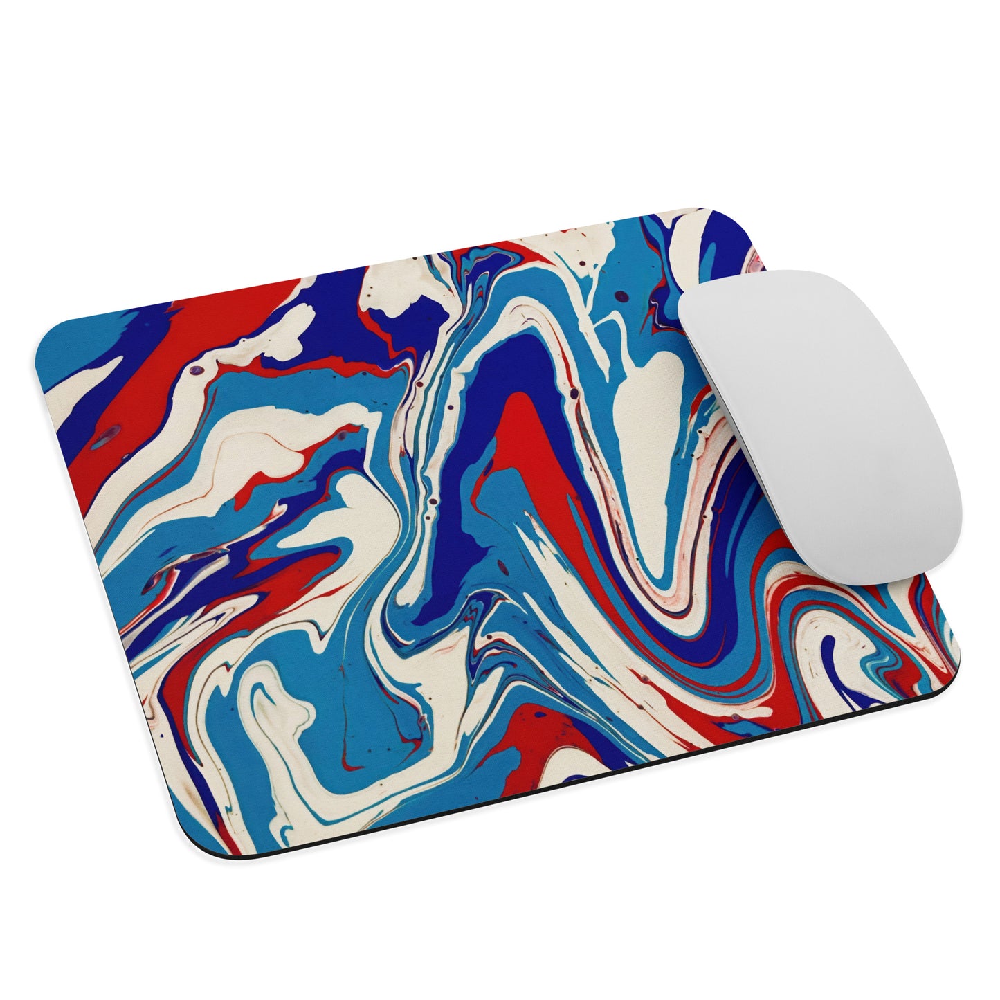Vibrant Mouse Pad - Red, White & Blue Acrylic Flow Painting - Stylish, Elegant And Abstract Art For Modern Art Lovers - Stationery Decor