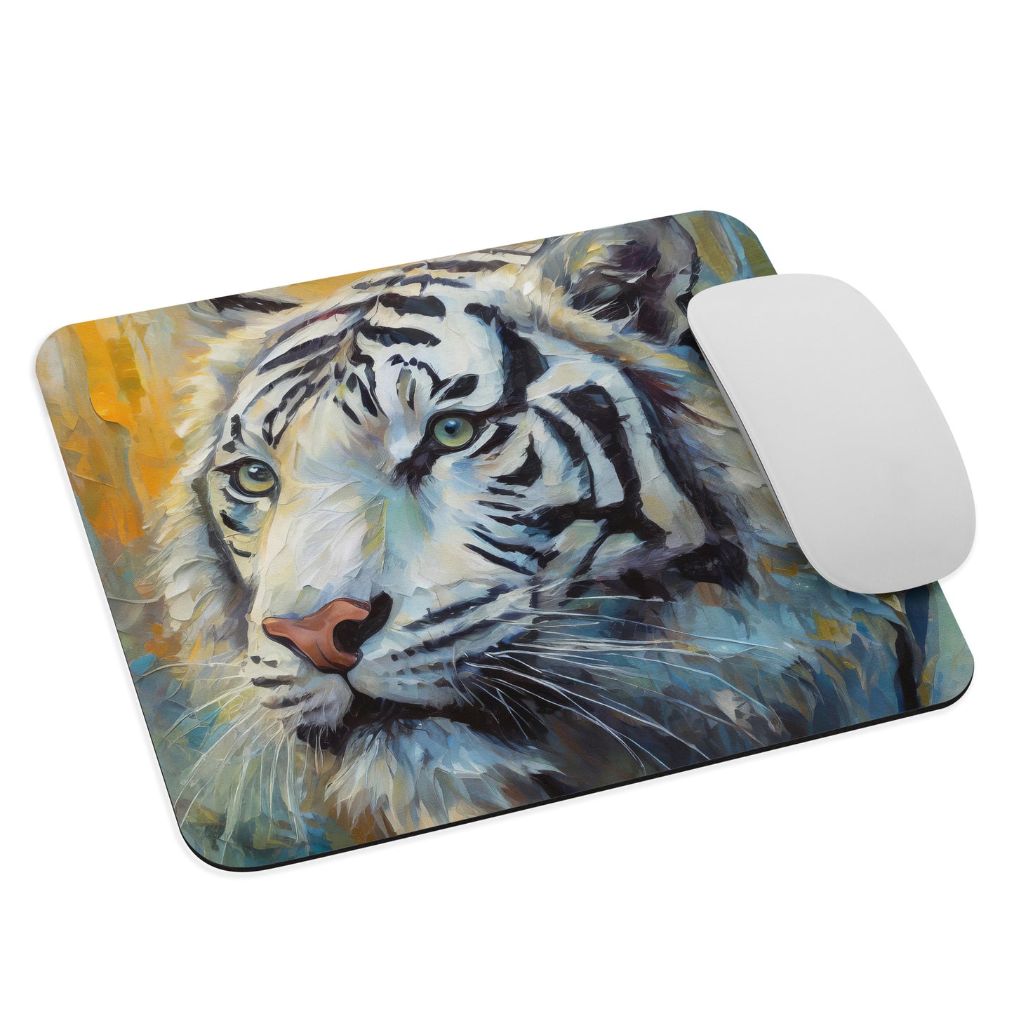 Majestic White Tiger Oil Painting Mouse Pad - Vibrant, Stylish, Lifelike Art Gift for Nature & Wildlife Lovers, Home And Office Desk Décor