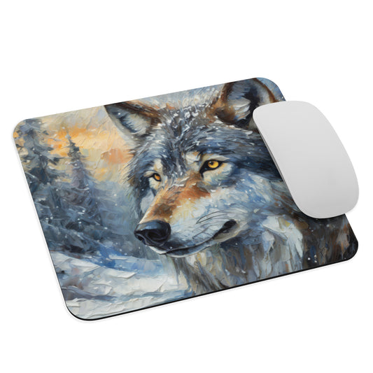 Vibrant Grey Wolf Mouse Pad - Colorful Oil Painting, Winter Landscape, Nature & Wildlife Gift, Stylish Home And Office Stationary Tech Décor