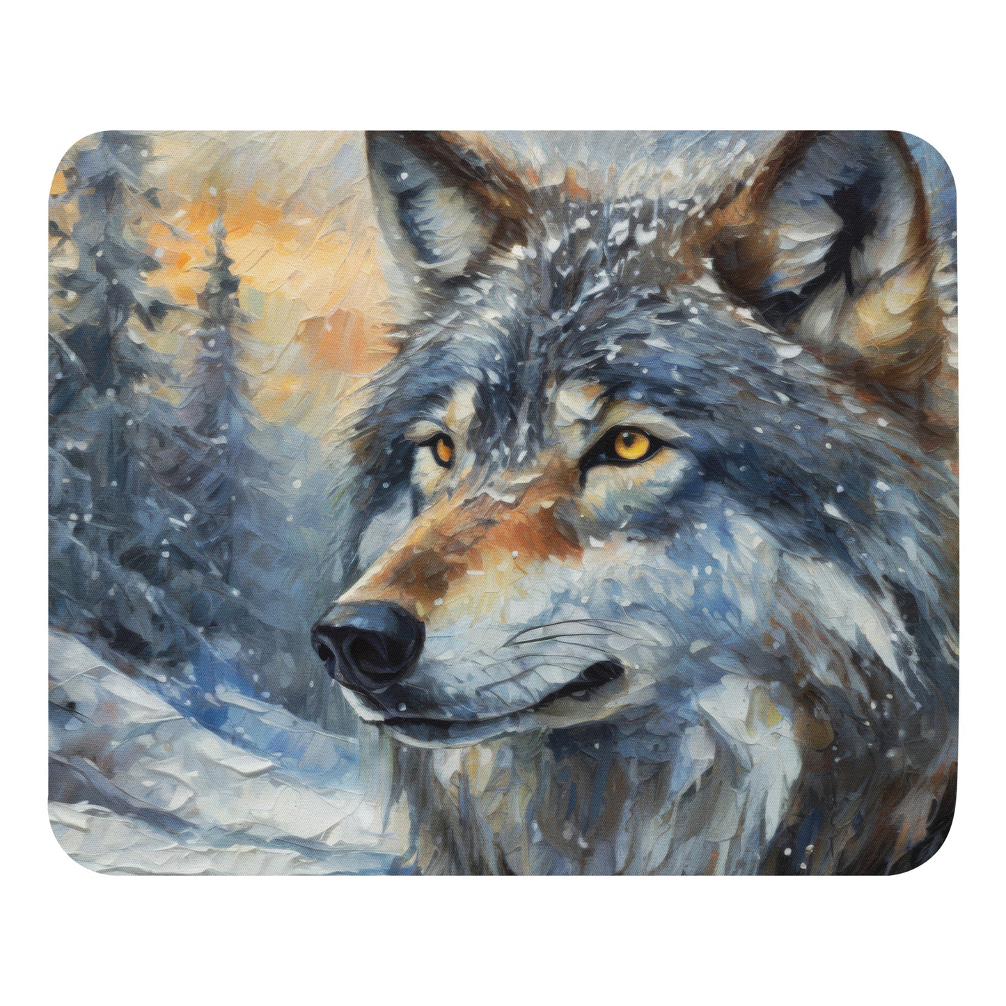 Vibrant Grey Wolf Mouse Pad - Colorful Oil Painting, Winter Landscape, Nature & Wildlife Gift, Stylish Home And Office Stationary Tech Décor
