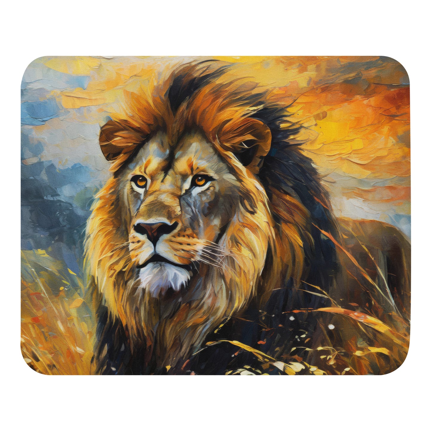 Majestic African Lion Mouse Pad - Vibrant Oil Painting, Colorful Wildlife Art, Stylish Desk Décor - Unique Gift Idea For Nature Lovers