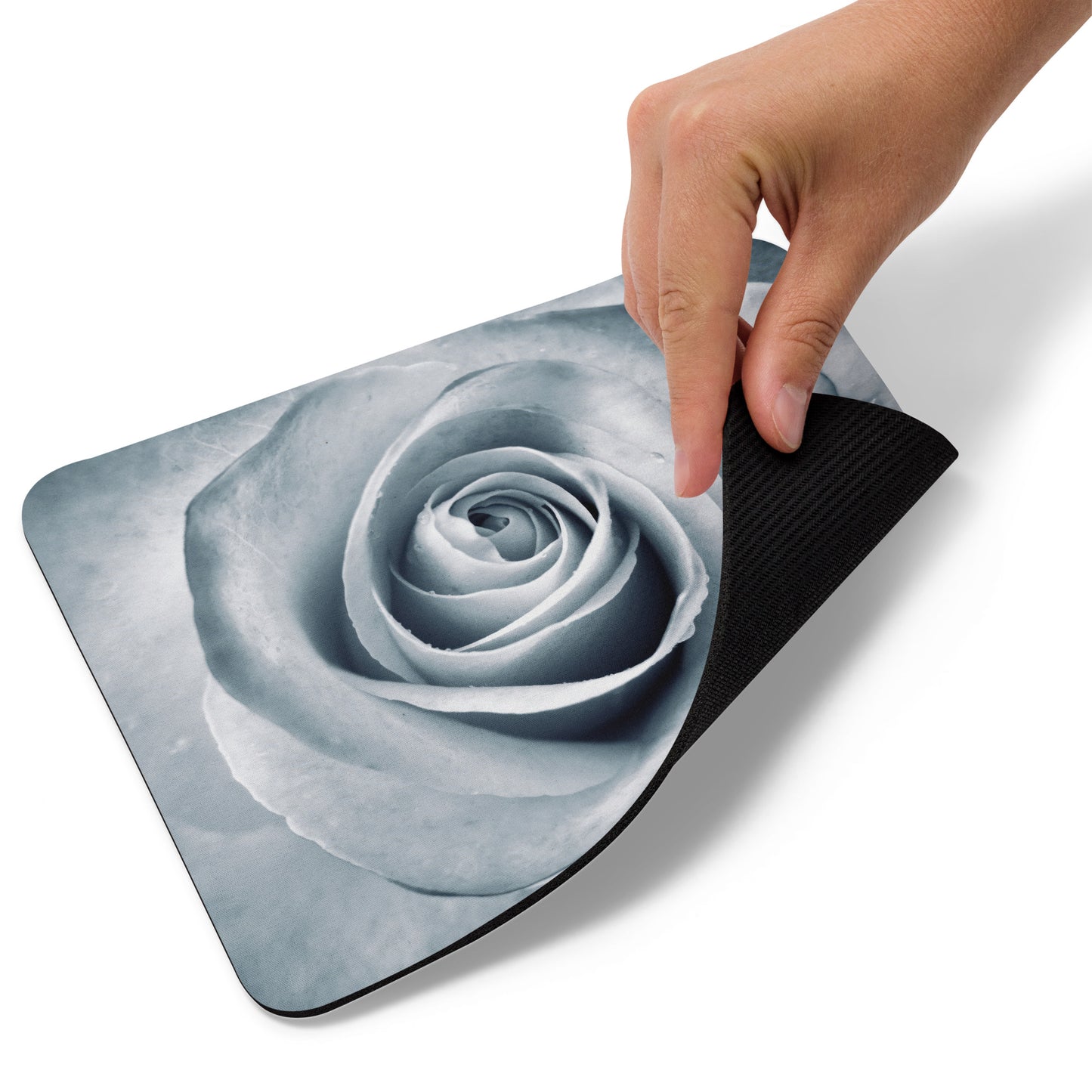 Elegant White Rose Macro Photograph On Fine Art Mouse Pad - Perfect Gift For Contemporary Art, Nature, Flower & B&W Photography Lovers