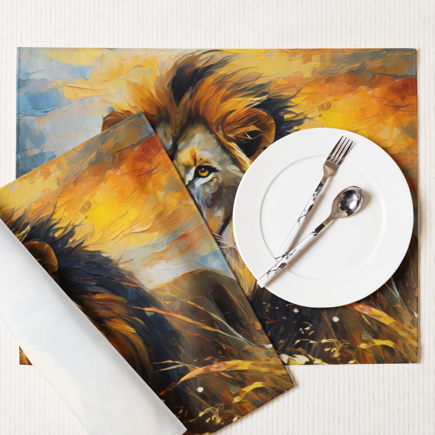 Placemat Set - A Majestic Lion, Feline Art, Cat Art, Wildlife Art, Nature Art, African Nature Art, Lion Art, Painting, Art, Wall Art, Living Room Art, Animal Art,