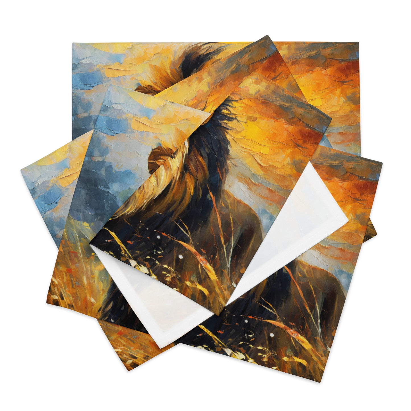 Placemat Set - A Majestic Lion, Feline Art, Cat Art, Wildlife Art, Nature Art, African Nature Art, Lion Art, Painting, Art, Wall Art, Living Room Art, Animal Art,