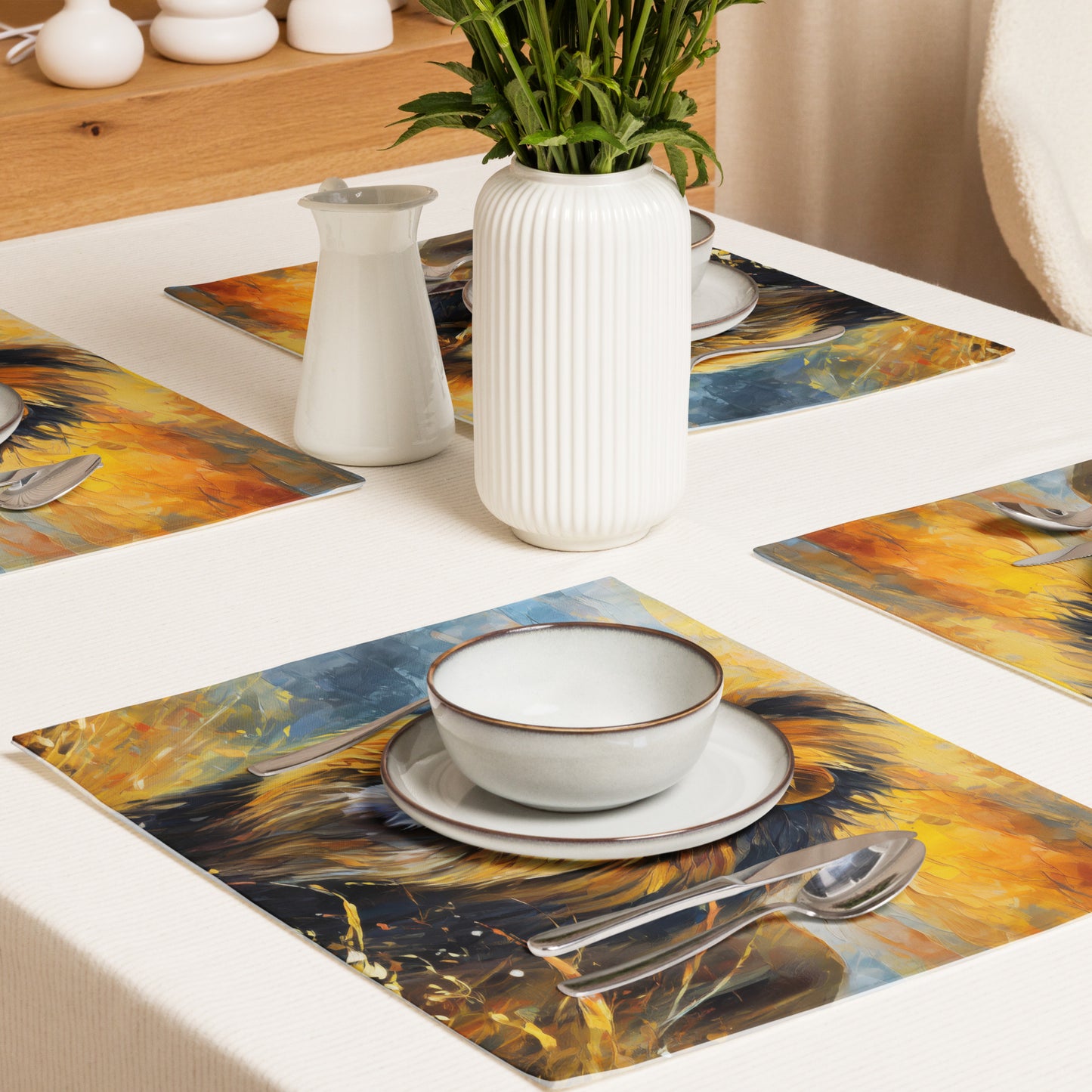 Placemat Set - A Majestic Lion, Feline Art, Cat Art, Wildlife Art, Nature Art, African Nature Art, Lion Art, Painting, Art, Wall Art, Living Room Art, Animal Art,