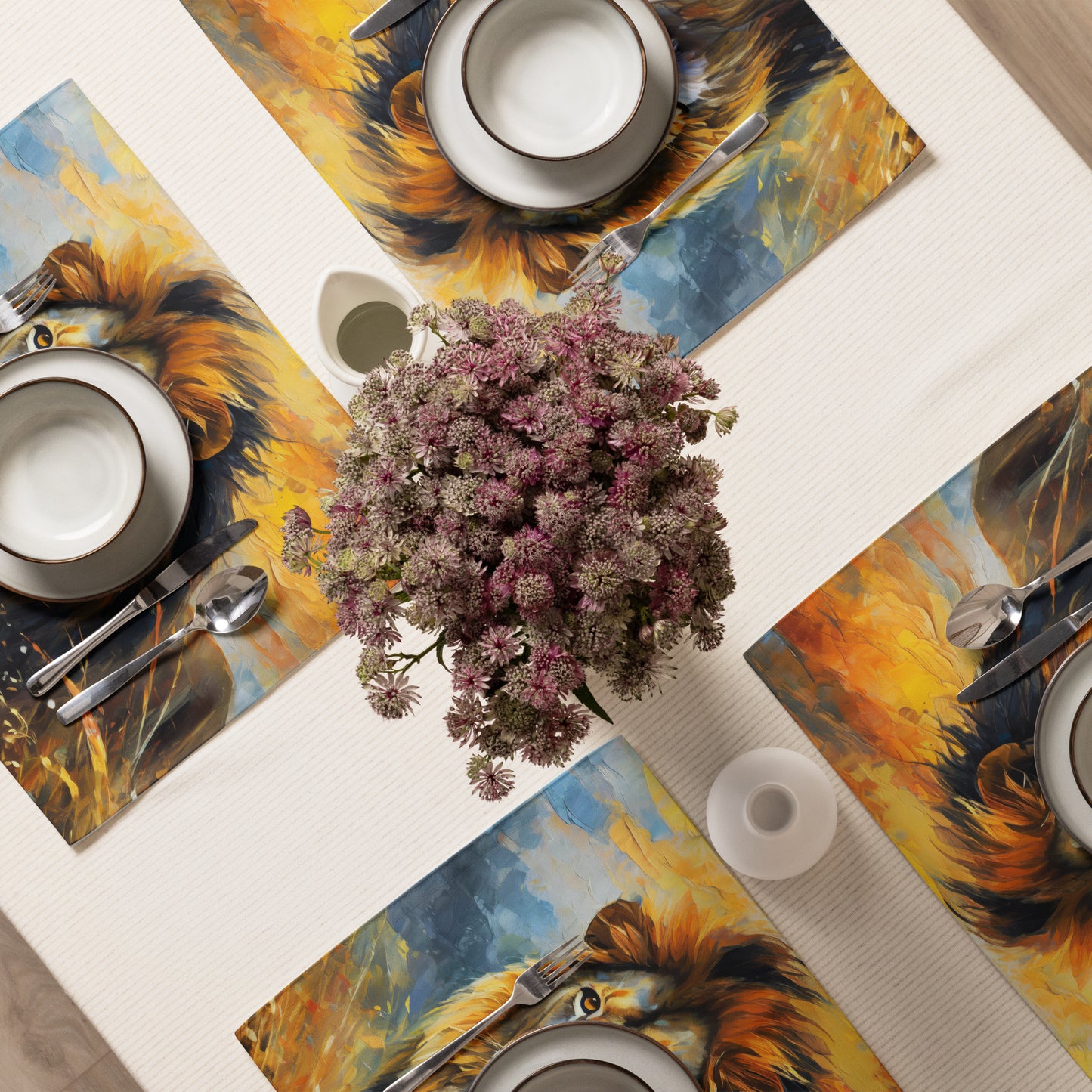 Placemat Set - A Majestic Lion, Feline Art, Cat Art, Wildlife Art, Nature Art, African Nature Art, Lion Art, Painting, Art, Wall Art, Living Room Art, Animal Art,