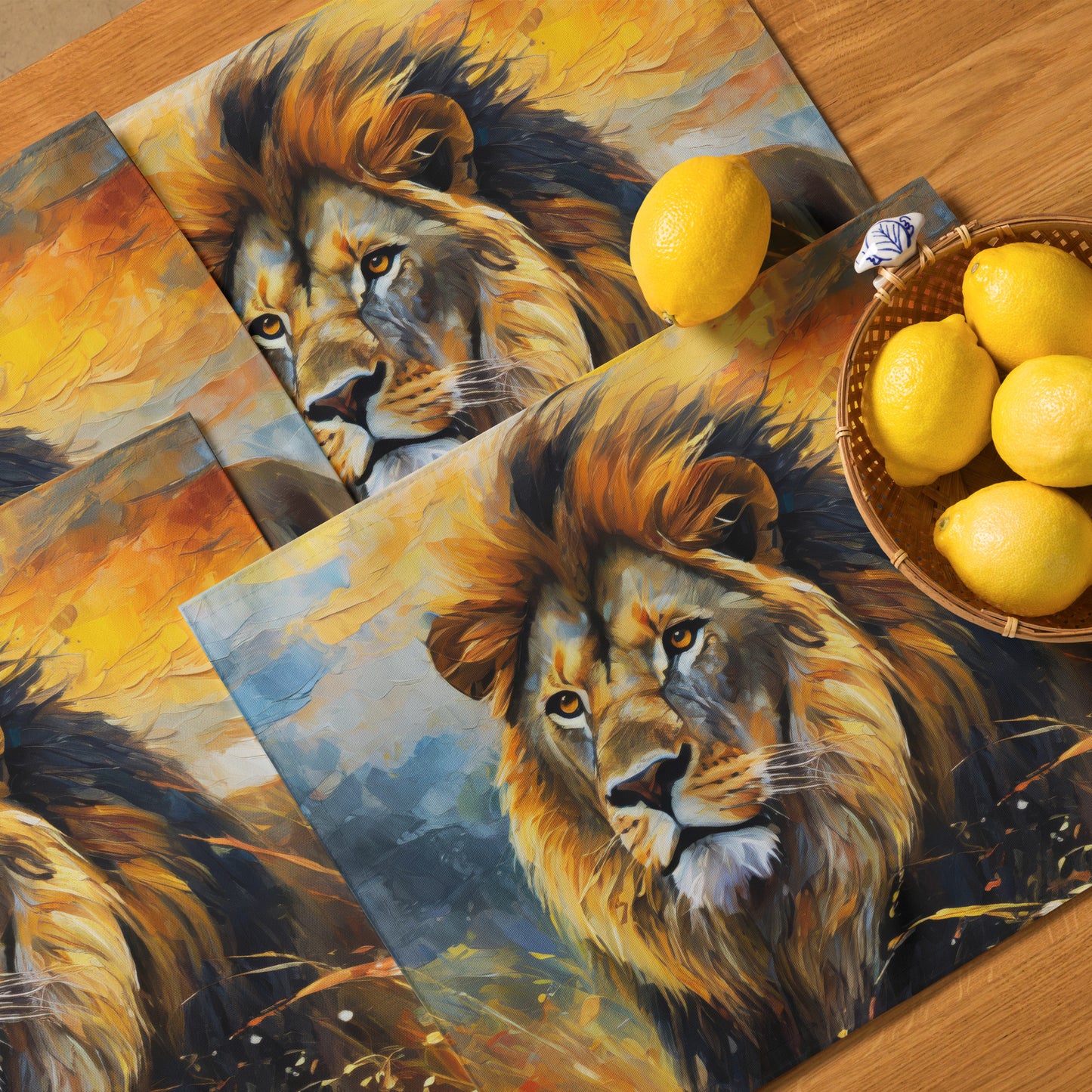 Placemat Set - A Majestic Lion, Feline Art, Cat Art, Wildlife Art, Nature Art, African Nature Art, Lion Art, Painting, Art, Wall Art, Living Room Art, Animal Art,