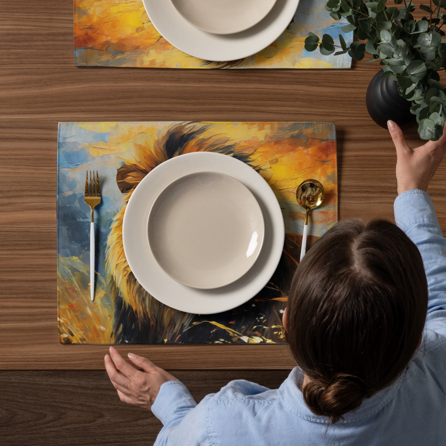 Placemat Set - A Majestic Lion, Feline Art, Cat Art, Wildlife Art, Nature Art, African Nature Art, Lion Art, Painting, Art, Wall Art, Living Room Art, Animal Art,