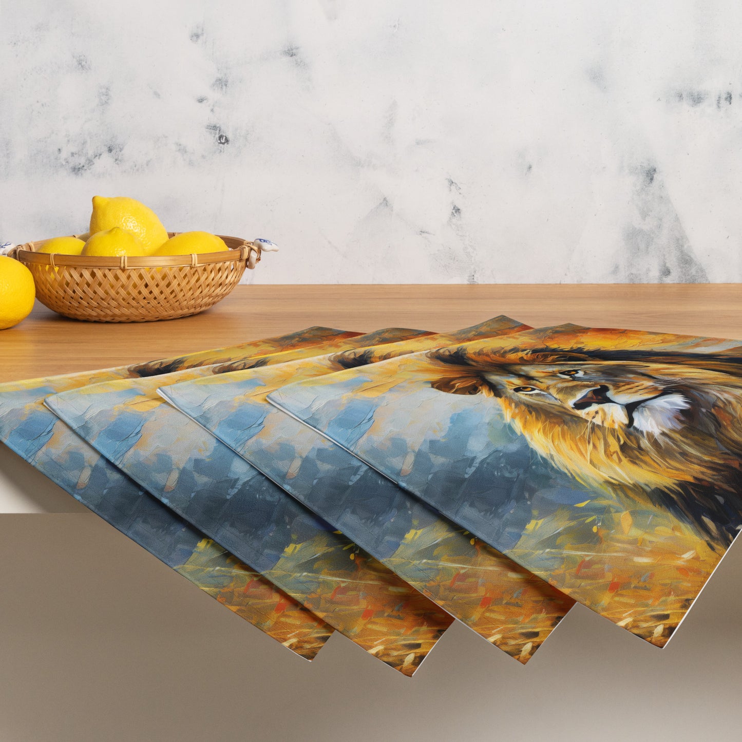 Placemat Set - A Majestic Lion, Feline Art, Cat Art, Wildlife Art, Nature Art, African Nature Art, Lion Art, Painting, Art, Wall Art, Living Room Art, Animal Art,