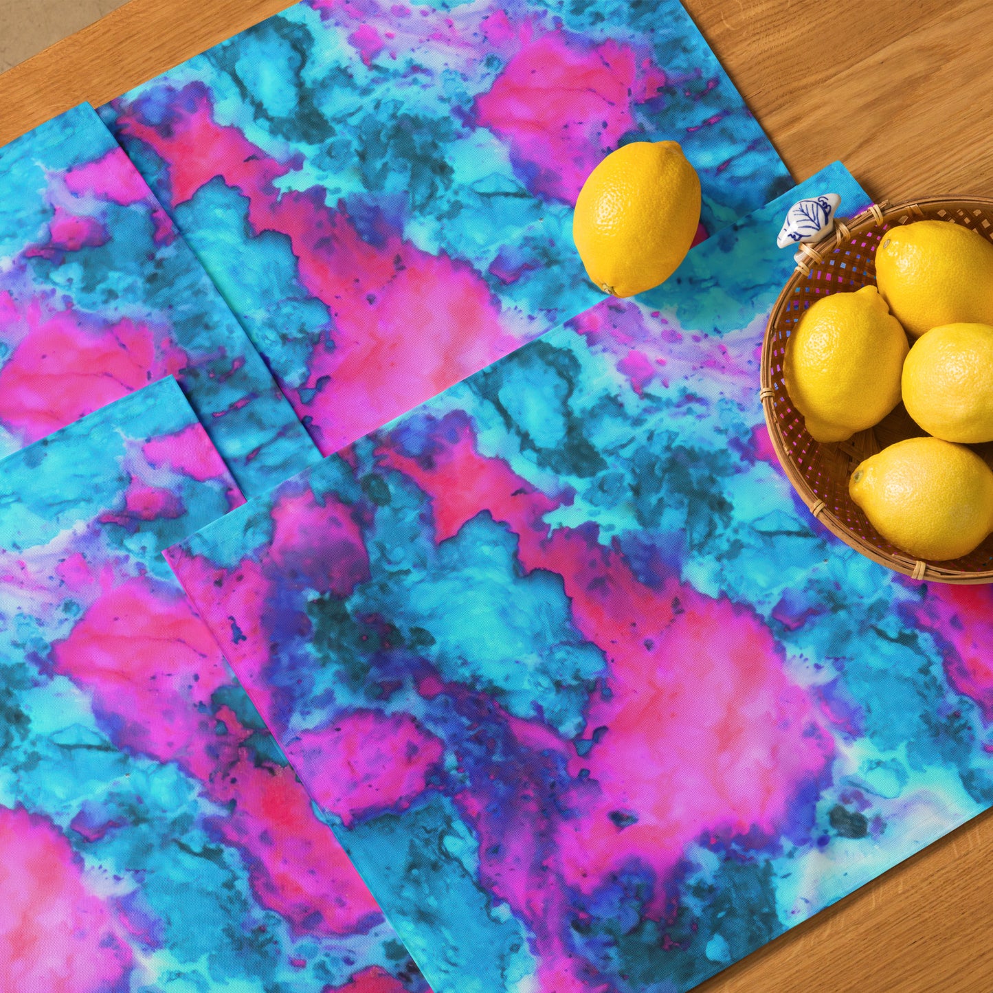 Vibrant Marble Abstract Table Placemat Set of 4 - Magenta & Cyan Art - Stylish & Durable - Perfect for Art Lovers & Home Decor
