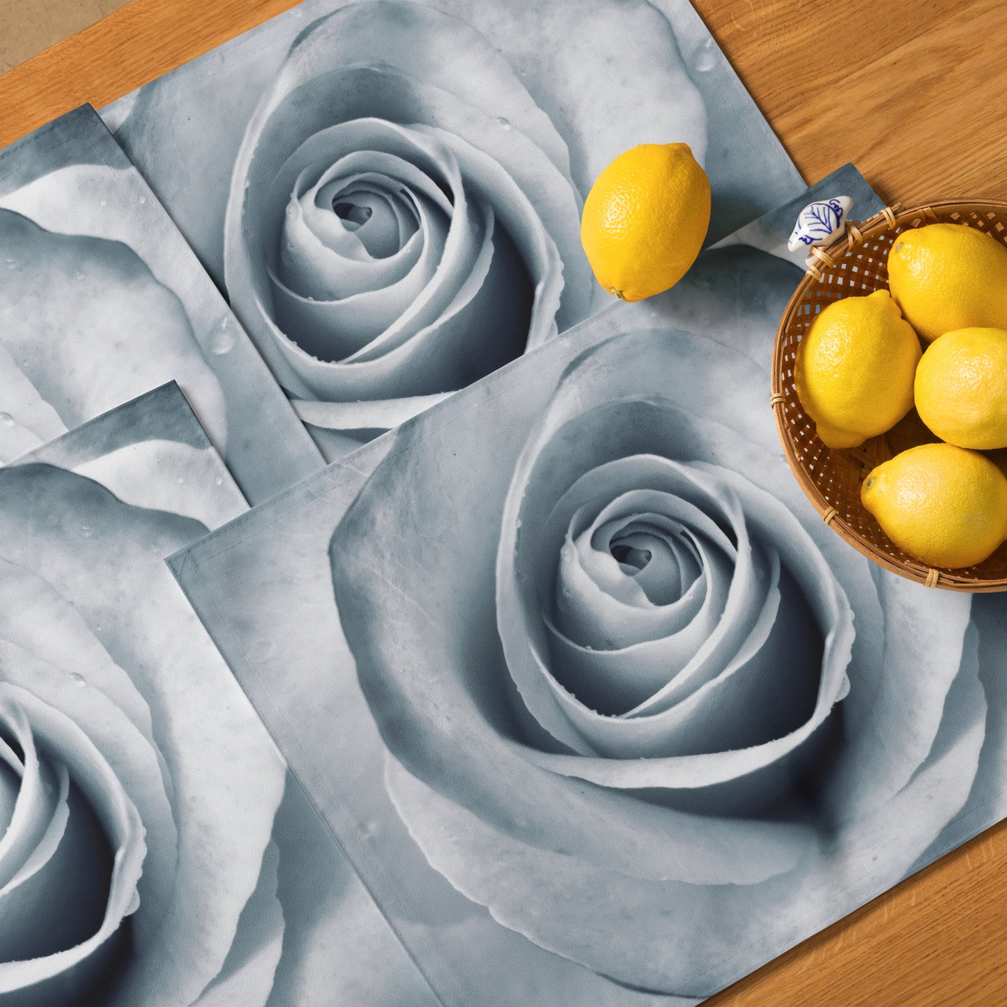 Elegant White Rose Macro Photograph On Fine Art Table Placemat Set Of 4 - Perfect Gift For Contemporary Art, Nature, Flower & B&W Photography Lovers