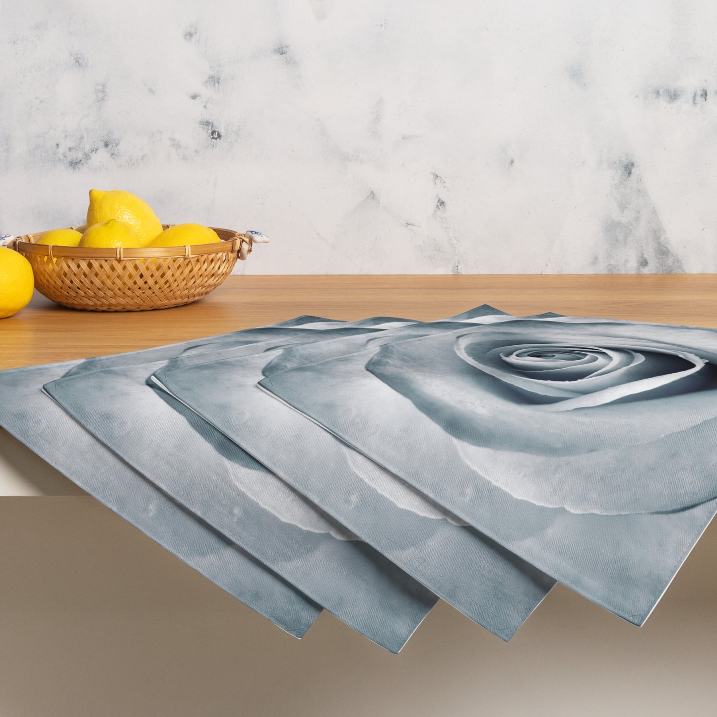 Elegant White Rose Macro Photograph On Fine Art Table Placemat Set Of 4 - Perfect Gift For Contemporary Art, Nature, Flower & B&W Photography Lovers