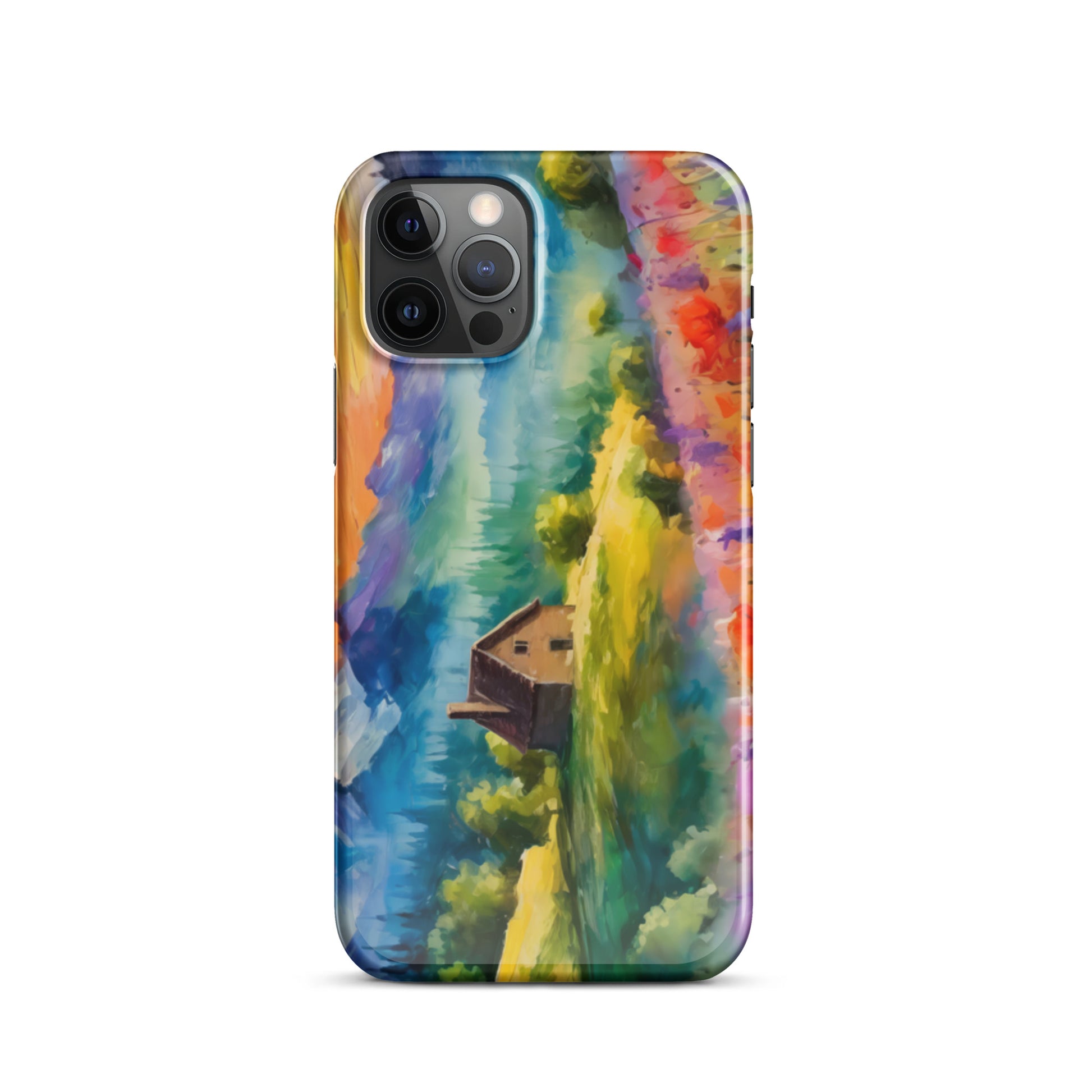 mountains, flowers, fields, sky, clouds, cabin, landscape, art, scenic