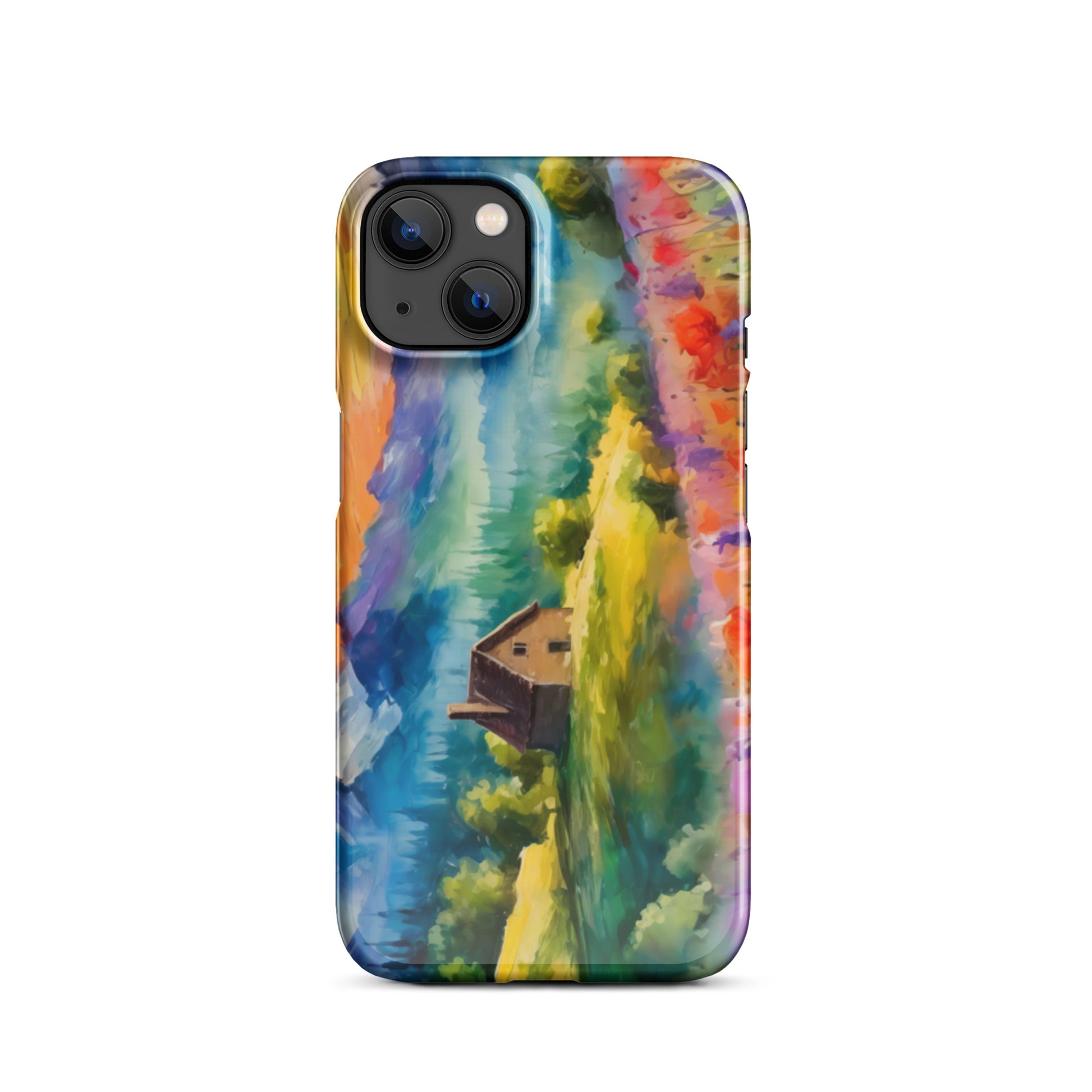 mountains, flowers, fields, sky, clouds, cabin, landscape, art, scenic