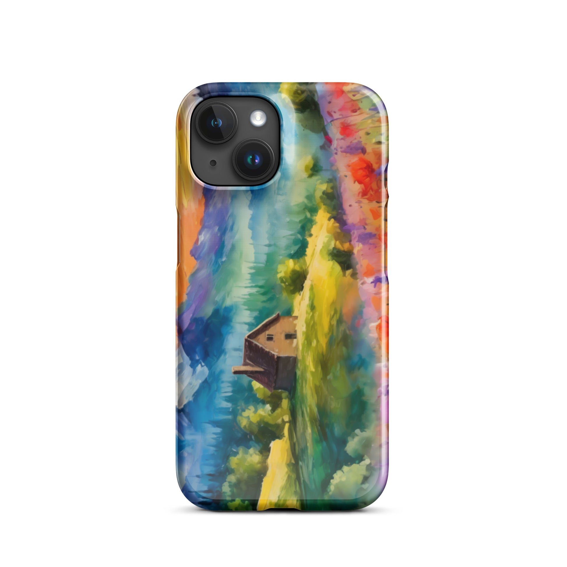 mountains, flowers, fields, sky, clouds, cabin, landscape, art, scenic