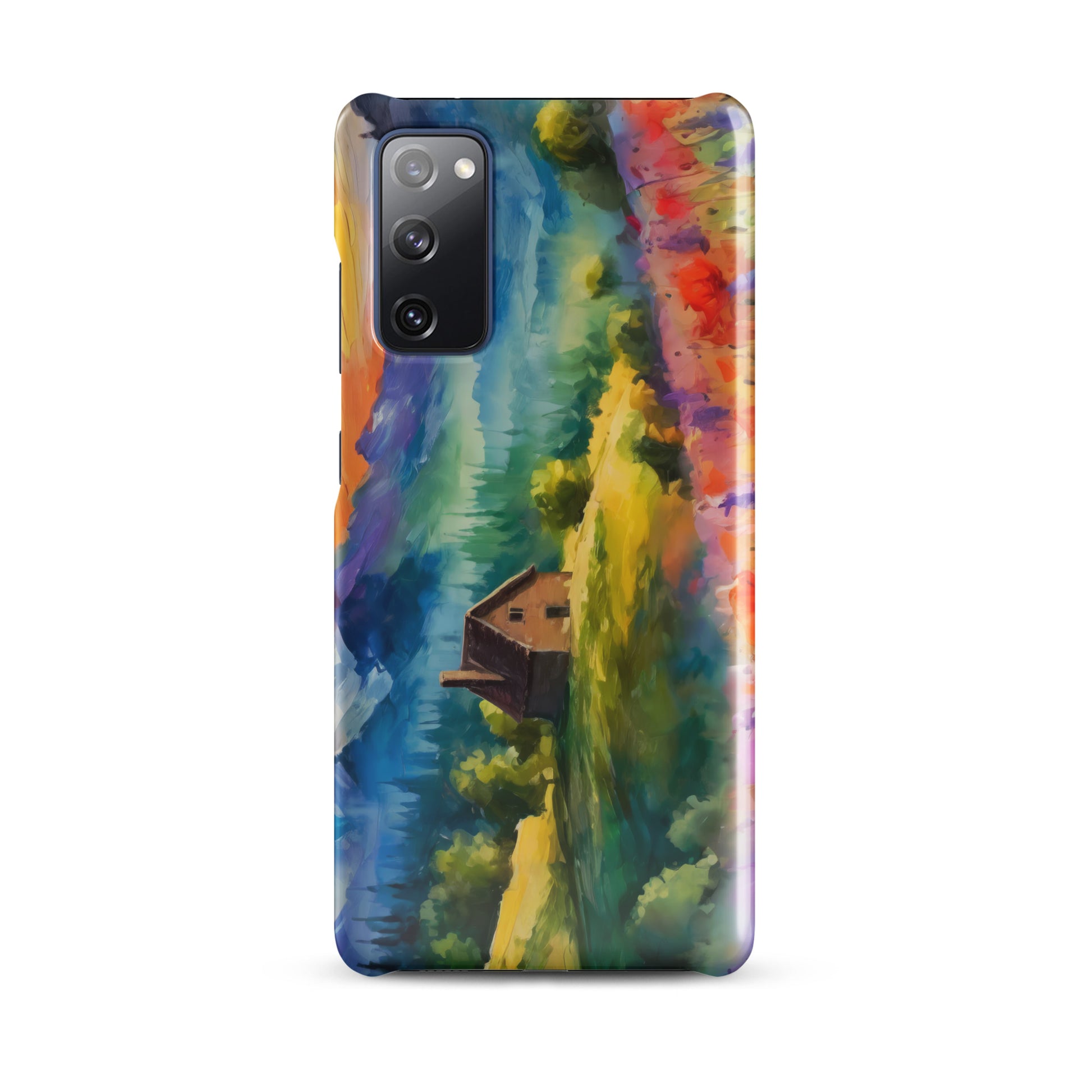 mountains, flowers, fields, sky, clouds, cabin, landscape, art, scenic