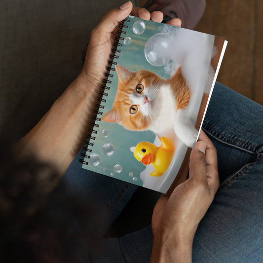 Vibrant Cat In Bubble Bath Spiral Notebook - Cute Gift For Cat Lovers, Pet Enthusiasts, Kids & Home Décor, Perfect For Notes And Journaling