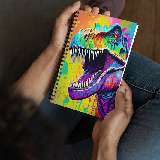 Vibrant Psychedelic T-Rex Spiral Notebook - Colorful Rainbow Pop Desk Art For, Kids' & Teen Bedrooms, Alternative And Graffiti Art Lovers