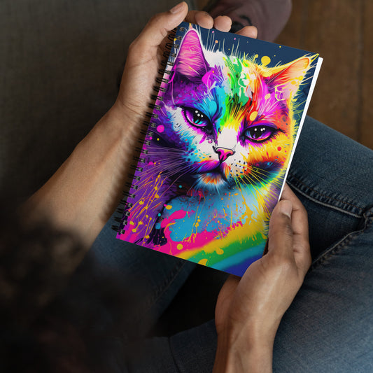 Colorful Psychedelic Pop Art Cat Spiral Notebook - Rainbow Colors, Perfect Decor For Kids And Teen Desks, Alternative & Graffiti Art Lovers