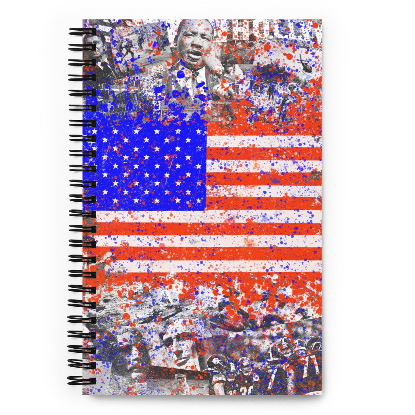 Vibrant American History Collage with Grunge Flag - Fine Art Spiral Notebook - Bold, Colorful Stationery for Contemporary, Grunge, and Alternative Art Lovers