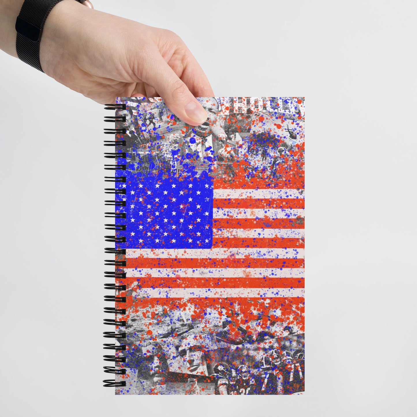 Vibrant American History Collage with Grunge Flag - Fine Art Spiral Notebook - Bold, Colorful Stationery for Contemporary, Grunge, and Alternative Art Lovers