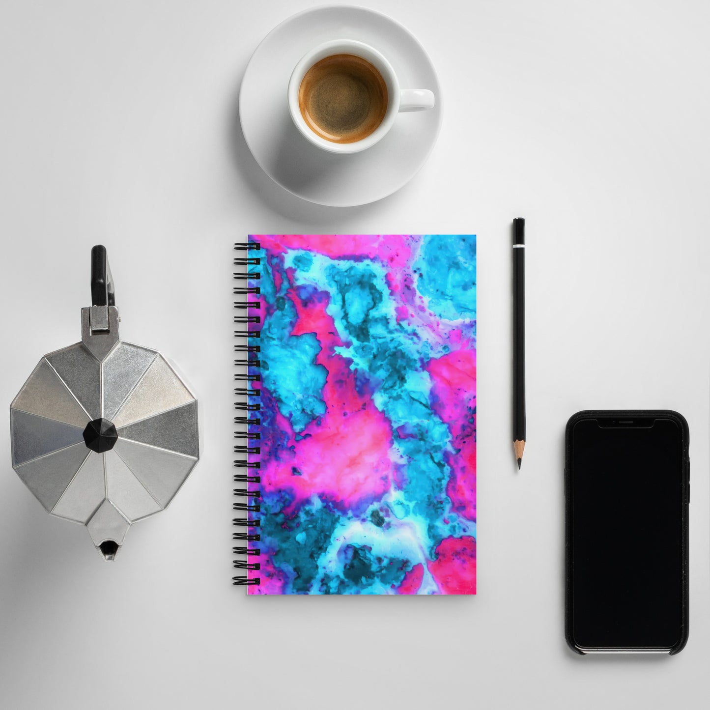 Vibrant Marble Abstract Spiral Notebook - Magenta & Cyan Art - Stylish & Durable - Perfect for Art Lovers & Creative Minds