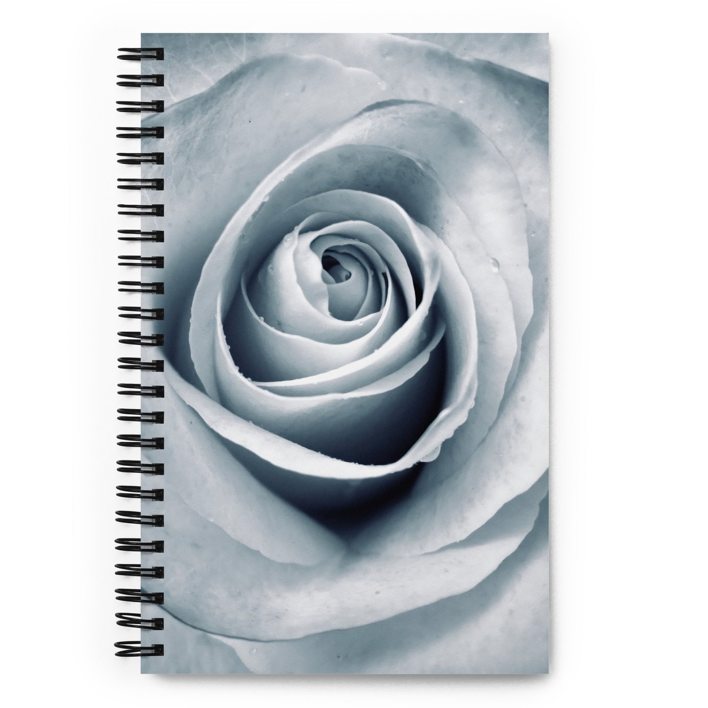 Elegant White Rose Macro Photograph On Fine Art Spiral Notebook - Perfect Gift for Contemporary Art, Nature, Flower & B&W Photography Lovers