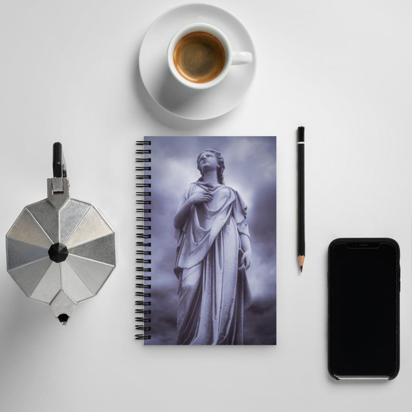 Fine Art Spiral Notebook - Beautiful Statue Of A Woman With A Stormy Sky - Blue & Purple Tint - Perfect Gift for Contemporary & Fine Art Photography Lovers