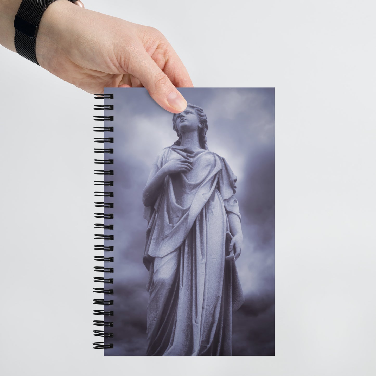 Fine Art Spiral Notebook - Beautiful Statue Of A Woman With A Stormy Sky - Blue & Purple Tint - Perfect Gift for Contemporary & Fine Art Photography Lovers