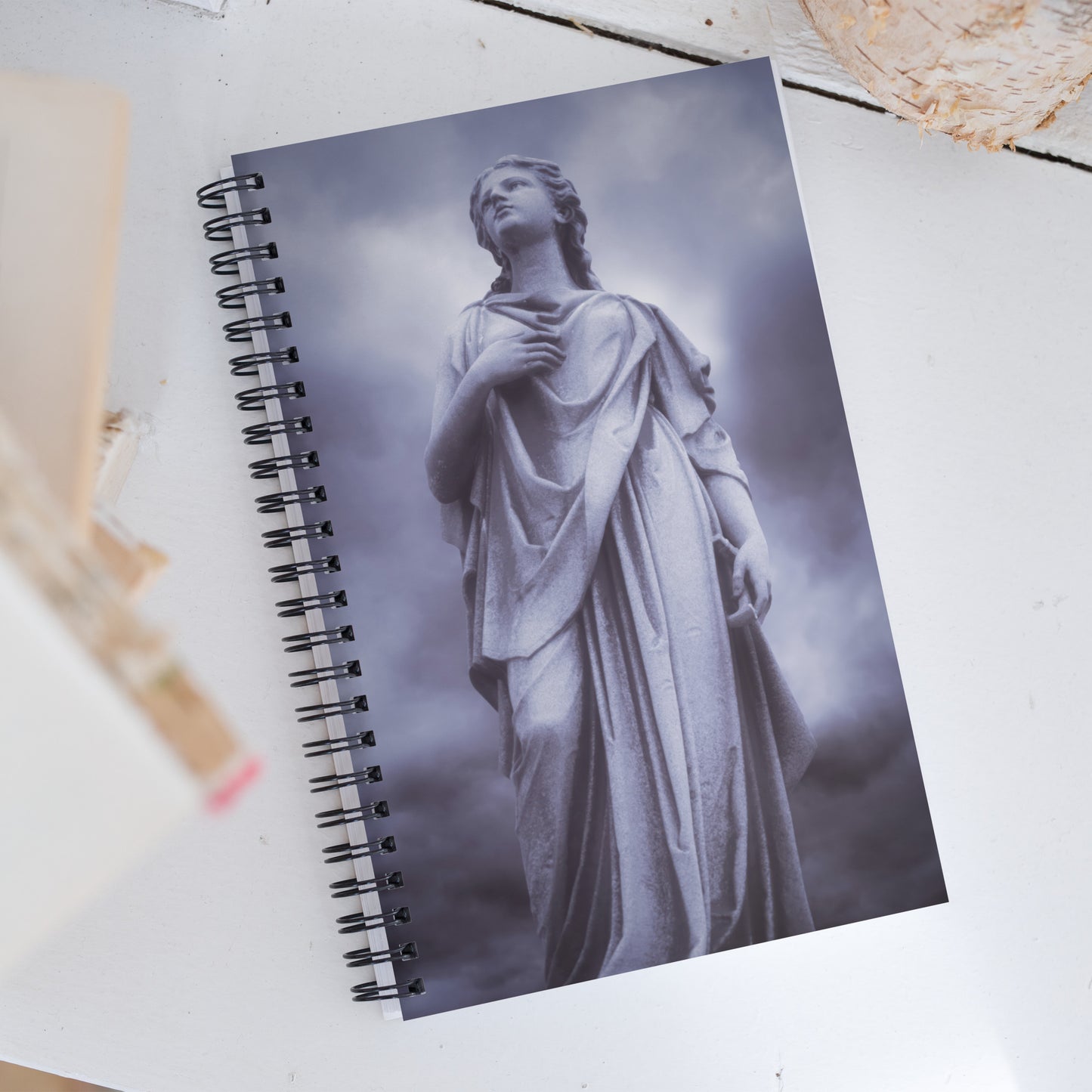 Fine Art Spiral Notebook - Beautiful Statue Of A Woman With A Stormy Sky - Blue & Purple Tint - Perfect Gift for Contemporary & Fine Art Photography Lovers
