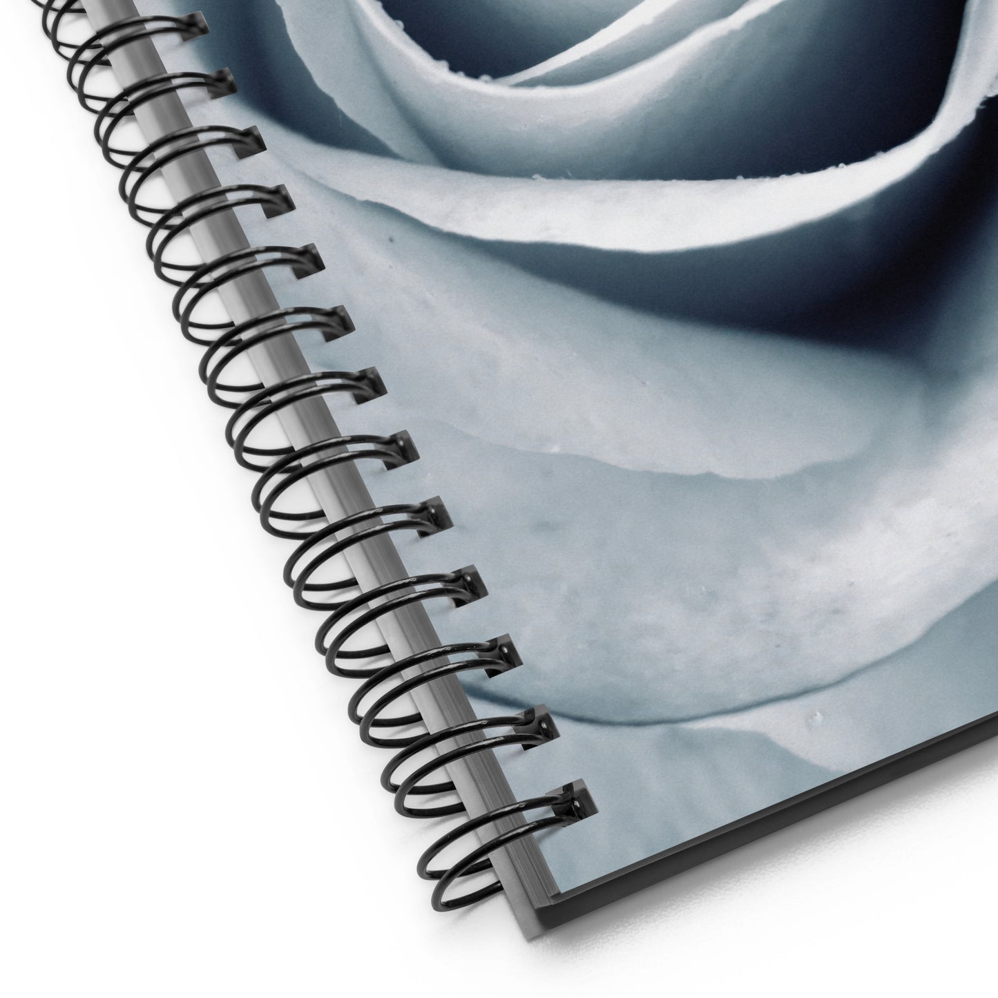 Elegant White Rose Macro Photograph On Fine Art Spiral Notebook - Perfect Gift for Contemporary Art, Nature, Flower & B&W Photography Lovers