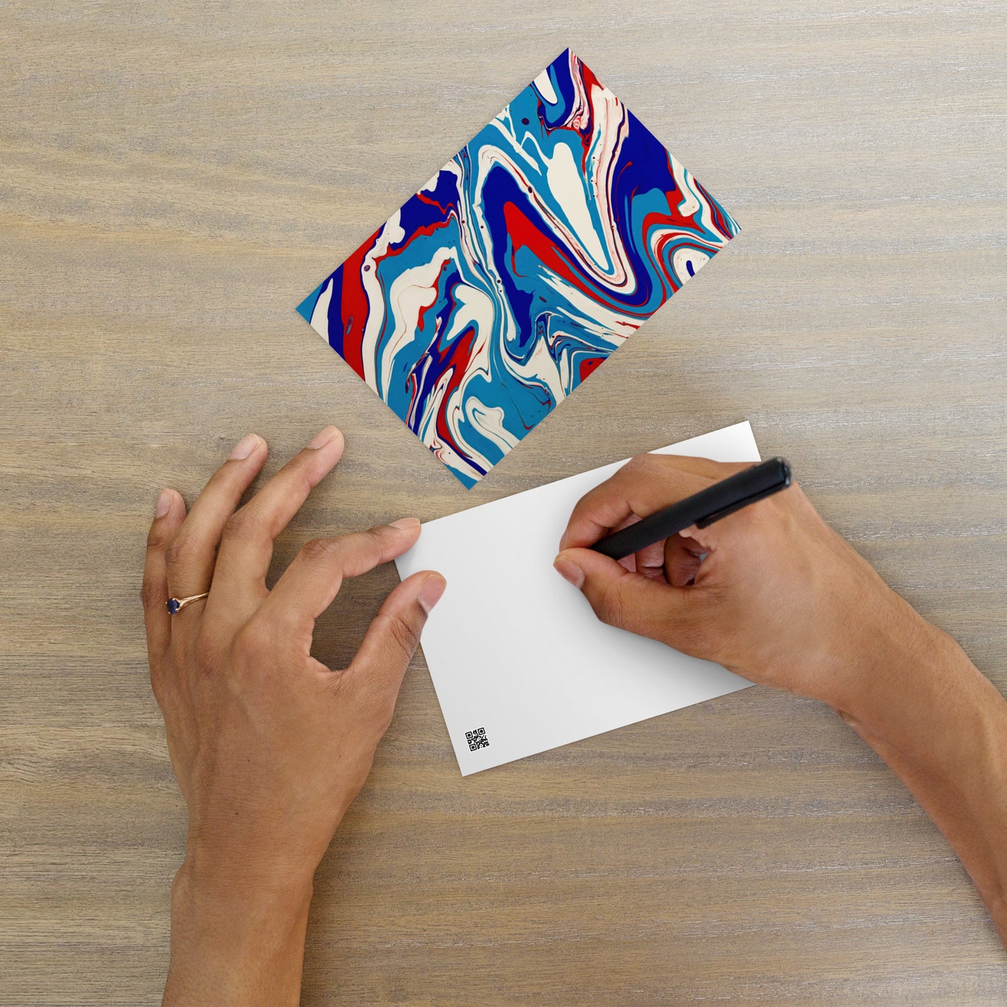 Vibrant Standard Postcard - Red, White & Blue Acrylic Flow Painting - Stylish, Elegant And Unique Abstract Art Gift for Modern Art Lovers