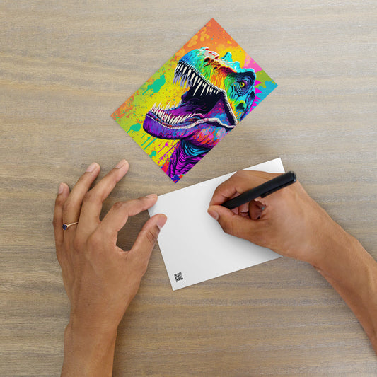 Psychedelic T-Rex Postcard - Vibrant Grunge Pop Art, Rainbow Colors, Perfect Gift For Alternative, Pop & Graffiti Art Lovers, Fun Desk Décor