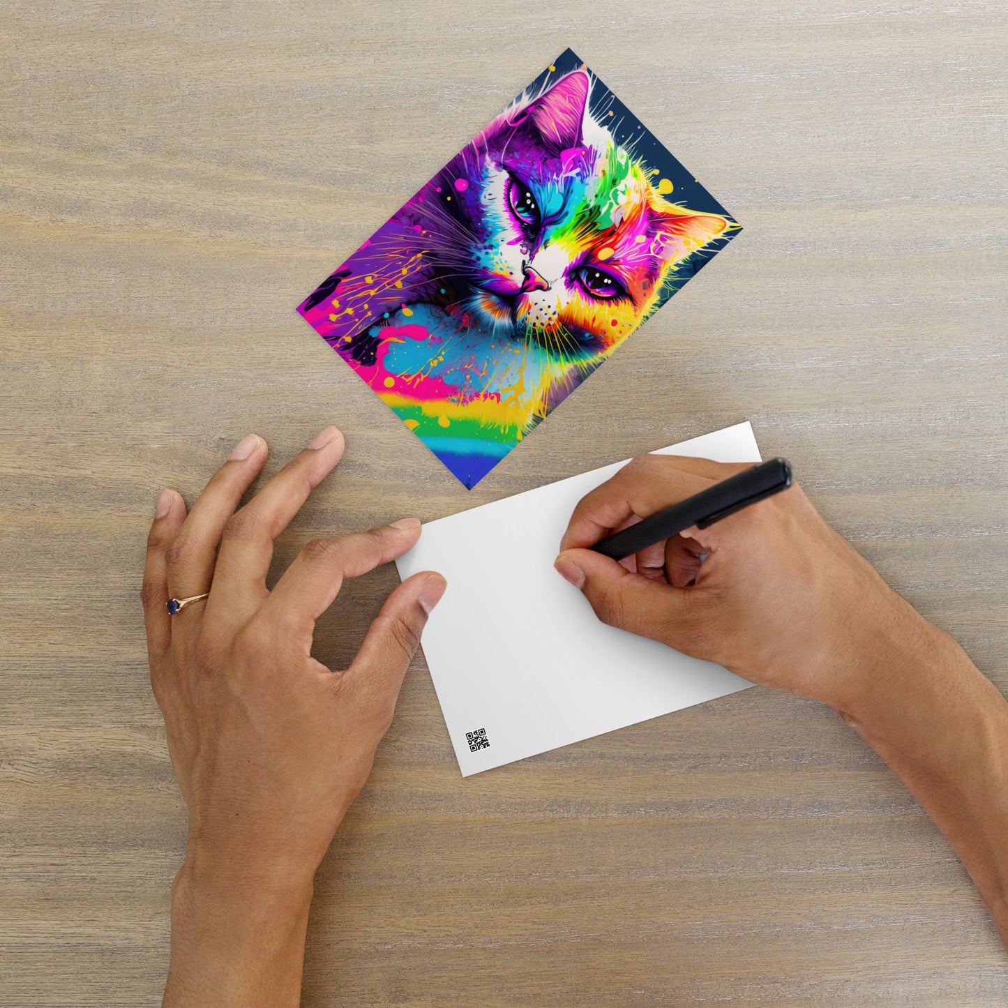 Vibrant Psychedelic Cat Postcard - Rainbow Grunge Pop Art - Perfect Gift For Art Lovers, Cat Enthusiasts & Room Décor - Unique And Colorful